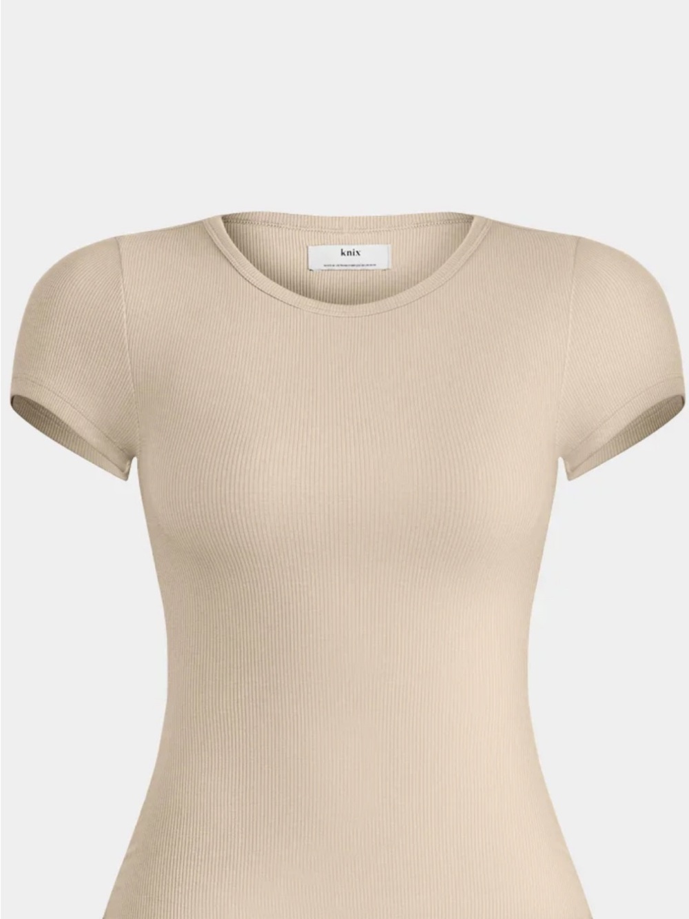 knix Sculpt Ribbed Short-Sleeve Crewneck Top — Fawn